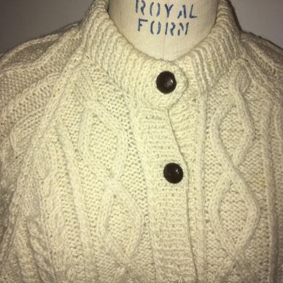 Vtg Blarney Woollen Aran Knit Cream Cardigan Ireland Irish Fisherman Sweater L - Picture 2 of 10